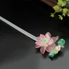 Hair Clips Sticks Hairstyle Design Tool With Elegant Pink Lotus Flowers Headdress For Cheongsam Chinese Clothes Tea Wear
