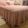 Pink Ruffled Seersucker Duvet Cover Set 34pcs Soft Lightweight Down Alternative Grey Bedding with Bed Skirt and Pillowcases 240131