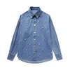 Women's Blouses TRAF 2024 Blue Denim Shirts For Women Faux Pearls Long Shirt Woman Collar Button Up And Sleeve