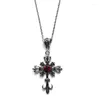 Colares de pingente gótico vintage incrustado vermelho zircão colar estilo europeu declaração design cruz para mulheres férias festa jóias