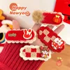 Hårtillbehör 1 Set Year Red Cute Cartoon Plush Bangs Side Clips for Women Girls Versatile Barrettes Trendy Clip