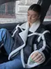 ファッションウールジャケットの女性ターンダウン襟長スリーブ女性クロップコート冬の厚いフリースストリートボットンレディアウトウェア240127