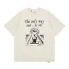 メンズTシャツギャラリーDep Trendyブランド洗浄したゆるいカジュアルゴッドアイプリントラウンドネックショートスリーブTシャツfor Men b4q3