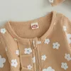 Citgeett Autumn Infant Baby Girl Footed Jumpsuit Cartoon Floral Print Long Sleeve Zipper Romper Bow Headband Clothes 240119