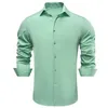 Hi-Tie Plain Solid Silk Camisas Masculinas Manga Longa Lapela Vestido Terno Camisa Blusa Casamento Negócio Azul Menta Rosa Roxo Verde Cinza 240129