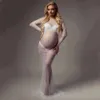 See Through Stretchy Mesh Maternity Pography Dresses Full Sleeve Boat Neck Pregnancy Po Shoot Long Dress3023 240122