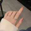 Anéis de cluster requintado simples quadrado zircão cor de ouro aberto para mulher 2024 goth jóias festa de casamento menina anel de estudante de luxo