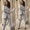 Calças femininas de duas peças clássico xadrez mulheres ternos inglaterra estilo xale lapela bolso check blazer lápis escritório senhora streetwear jaqueta 2