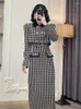 Work Dresses 2024 Summer Spring 2 Piece Elegant Skirt Suit Short Jakcet Long Plaid Two Outfits