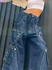 Damenjeans Cuteandpsycho Streetwear Lose Y2K Punk Denim Cargos Große Taschen Harajuku Breites Bein Ästhetische Lässige 2000er Jahre Kleidung