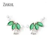 Stud Earrings ZAKOL Korean Style Cute Green Zircon Leaf For Women Girls Fashion Pearls Students Party Accessories