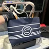 Classique Navy Stripe Designer Sunshine Beach Sac fourre-tout Marque française Mode Femmes Sac à bandoulière Sac à main de haute qualité Grande capacité Lady Denim Sacs à provisions Sacs à main