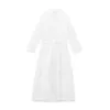 Robes décontractées Femmes élégantes broderie maxi taille haute évider 2024 automne robe à manches longues à lacets solide blanc midi robes