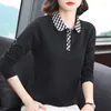 Women's T Shirts 2024 Spring Autumn Polo Collar Long Sleeve Button T-shirts Women Elegant Fashion Casual Loose Pure Cotton All-Match