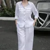 Women's Two Piece Pants Spring Summer Fall Suit Women Lightweight Solid Color Lapel Shirt Trousers Set With Long Sleeve Pockets For Commute