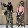 Clothing Sets 2024 Girls Clothes Outfits Kids Baby Long Sleeve Crop Top Camouflage Hole Wide Leg Pants Children Suits 5-16Y