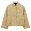 Giacche da donna TRAF Giacca corta da donna con paillettes Shinny 2024 Cappotto a maniche lunghe con colletto alla coreana vintage femminile color oro Lady Chic