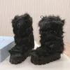 Nylon gabardine apres buty narciarskie niszczenie górne buty kobiety buty sznurka zdejmowana wyściełana podszewca Eninged Metal Triangle Bootie Grube U3SH#