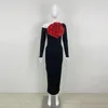 Casual Dresses Ailigou 2024 Summer Women's Off The Shoulder Long Sleeve Red Flower Black Bandage Dress Elegant Celebrity Party