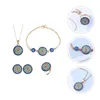 Colar brincos conjunto 1 anel pulseira kit redondo turco azul olho jóias