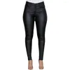 Calças femininas Mulheres Matte Couro Preto Calças Slim Casual PU Leggings Stretchy Cintura Alta Bodycon Zipper PVC Lápis 2024