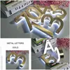 Dekoratif Nesneler Figürinler 3D Led Modern Ev Numarası Altın Renk Beyaz Işık Metal Açık Su geçirmez El Kapısı Plat Homefavavor DHJTW
