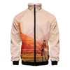 Herenjassen Landschap Illustratie 3D Creatieve Digitale Print Gedrukt Opstaande Kraag Rits Jacke Voor Heren Dames Hoodie Ropa Para Hombre