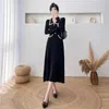 Casual Dresses Winter Autumn Women Knitted Midi Long A Line Polo Collar Chic Button Slim Bodycon Sweater Vestidos Solid Party Robe Q312