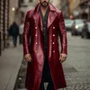 Men's Jackets Men Lapel Double-breasted Long Jacket Cardigan Winter Trend Solid Color Leather Coat Autumn Street Straight