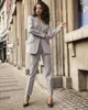 Calças femininas de duas peças clássico xadrez mulheres ternos inglaterra estilo xale lapela bolso check blazer lápis escritório senhora streetwear jaqueta 2