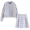 Sukienki robocze 2024 Słodkie kobiety Pearl Button Check Gingham Plaid Blazer High tali