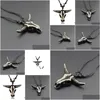 Vintage ethnique Biker Bl Skl tête de chèvre collier mâle pendentif colliers vache païen rétro cuir résine Neclace hommes goutte Dh2Dn