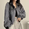 Kadın Ceketleri Vintage tek göğüslü kısa kadife gömlek Kore gündelik uzun kollu ceket 2024 Sonbahar dış giyim moda kadın kıyafetleri
