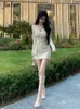 Jielur français élégant mince robe tricotée robe de soirée courte mode coréenne Sexy moulante Y2k Mini robe femme Chic 240202