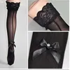 Women Socks Comeodear Over Knee Thigh High Stockings Black Line Back With Bow Sheer Lace For Lingeire Mesh Hosiery