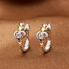 Boucles d'oreilles créatives en forme de cœur, boucle d'oreille ronde en Zircon creux, bicolore, cœur à cœur