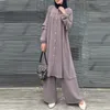 Vêtements ethniques ZANZEA Femmes Outifits Musulman Wide Leg Pantalon Costumes Solide Long Tops Pantalon Ensembles Islamique Mode Survêtement Urbain Deux Pièces