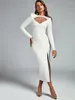 Casual Dresses Crystal Long Bandage Dress Women Maxi Evening Party Bodycon Elegant Sexig White Sleeve Christmas Födelsedagsutrustning 2024