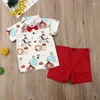 Conjuntos de roupas de natal cavalheiro criança bebê meninos roupas dos desenhos animados manga curta tops shorts conjunto 6m-5y
