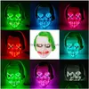 Party Masks Halloween LED Cold Light Party Mask Green Hair Clown Bar Glowing FY9557 Partihandel Drop Delivery Home Garden Festive Party Dhak8