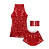 Sahne Giyim Kırmızı /Gümüş Pullu Modern Caz Dans Kostümleri Kız Hip Hop Kids Yüksek Kaliteli Elbise