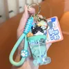 Keychains Cartoon Floating Quicks Sand Cat Keychain Creative Bottle Acrylique Key Ring Pendant For Women Couple Kids Sac à dos