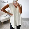 Maglioni da donna FSDA Maglia da donna senza maniche con scollo a V Maglia lavorata a maglia 2024 Maglione Autunno Inverno Diviso Bianco Coreano Preppy Pullover Top allentato