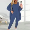 Calças femininas de duas peças Mulheres moletom terno combo 3 peças cintura alta elástica sweatpants com colete sem mangas casaco de comprimento médio para outono