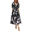 カジュアルドレス2024女性の夏のドレスのファッションと快適な半袖Vネックパターン花柄のプリントビーチ