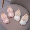 Printemps automne bébé fille chaussures mignon nœud perle talons plats enfants princesse premiers marcheurs rose blanc 240126