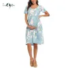 Vestidos florais femininos manga curta solto vestidos para grávidas roupas de gravidez verão casual cintura macia plissado impressão na altura do joelho vestido