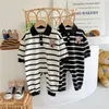 Autumn Baby Clothes Korean Stripe Jumpsuits for Girl Boys Cute Bear born Romper Infant Bodysuits Loose Toddler Clothing 240118