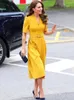 Party Dresses Kate Middleton Princess Fashion Elegant Summer Women's Belt Slim Casual Vintage High Quality Yellow Midi Dress