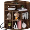 3Tier Cube Storage Bookcases with USB Ports and Outlets Triangle 8 Cubbies for Bedroom Living Room Brown 240125